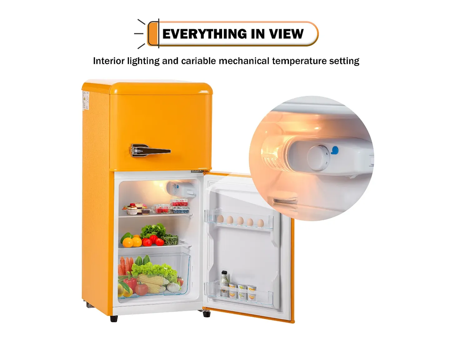 Frigorífico de 60L con 2 puertas e iluminación LED - Consumo energético 102 kWh/año - Amarillo antiguo