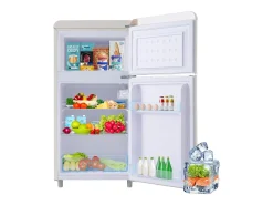 Frigorífico retro, frigorífico de doble puerta superior e inferior, volumen total de 72 litros, con volumen de congelador de 21 litros, 120 kWh/año, luz LED