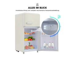 Frigorífico retro, frigorífico de doble puerta superior e inferior, volumen total de 72 litros, con volumen de congelador de 21 litros, 120 kWh/año, luz LED