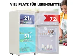 Frigorífico retro, frigorífico de doble puerta superior e inferior, volumen total de 72 litros, con volumen de congelador de 21 litros, 120 kWh/año, luz LED