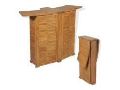 Garden Furniture - Mesa de bar plegable de madera teca maciza 155x53x105 cm