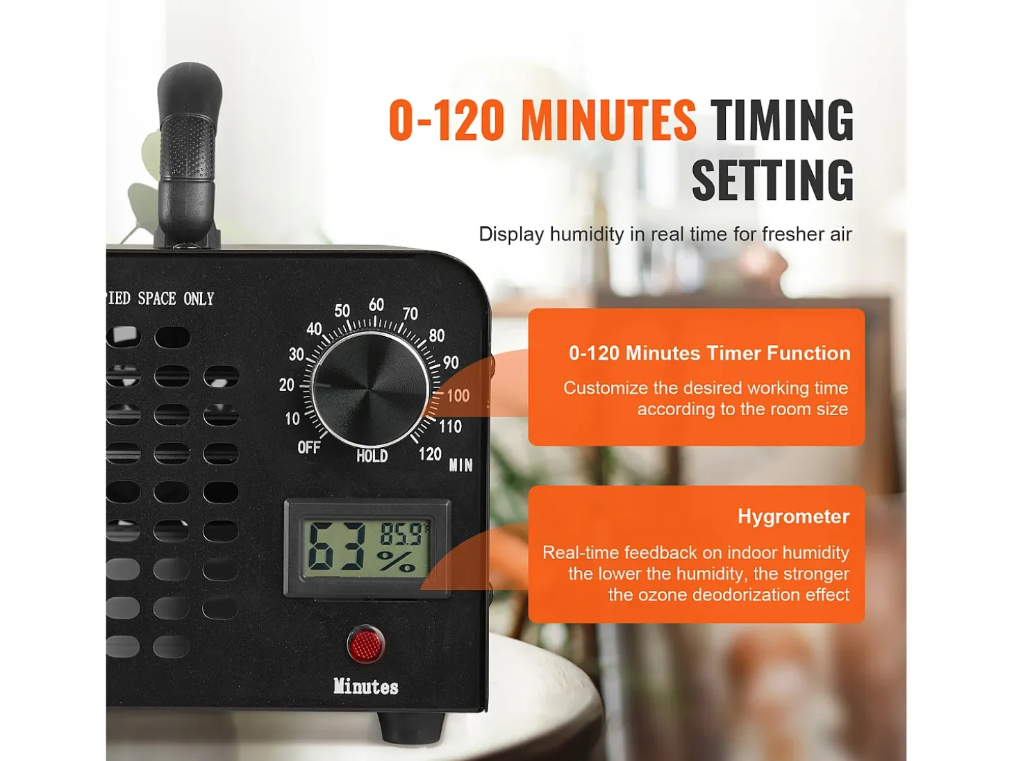 Generador de Ozono SucceBuy, Máquina de Ozono de 36000 mg/h con Cronómetro de 0 a 120 Minutos