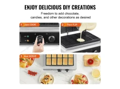Gofrera Comercial Rectangular SucceBuy 10PCS 1550W, Antiadherente, en Acero Inoxidable, Control De Temperatura y Tiempo, Mango