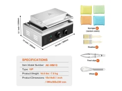 Gofrera Comercial Rectangular SucceBuy 10PCS 1550W, Antiadherente, en Acero Inoxidable, Control De Temperatura y Tiempo, Mango