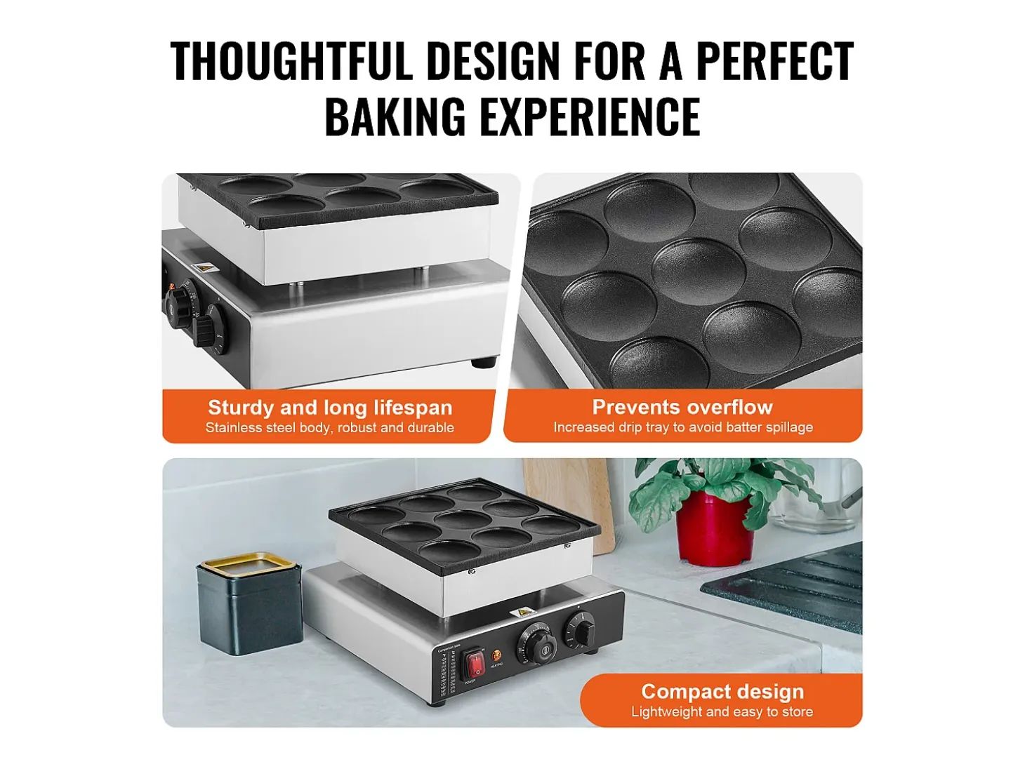 Gofrera SucceBuy 9 Piezas 76 mm Máquina Comercial de Crepas Holandesas Dorayaki 850 W Antiadherente