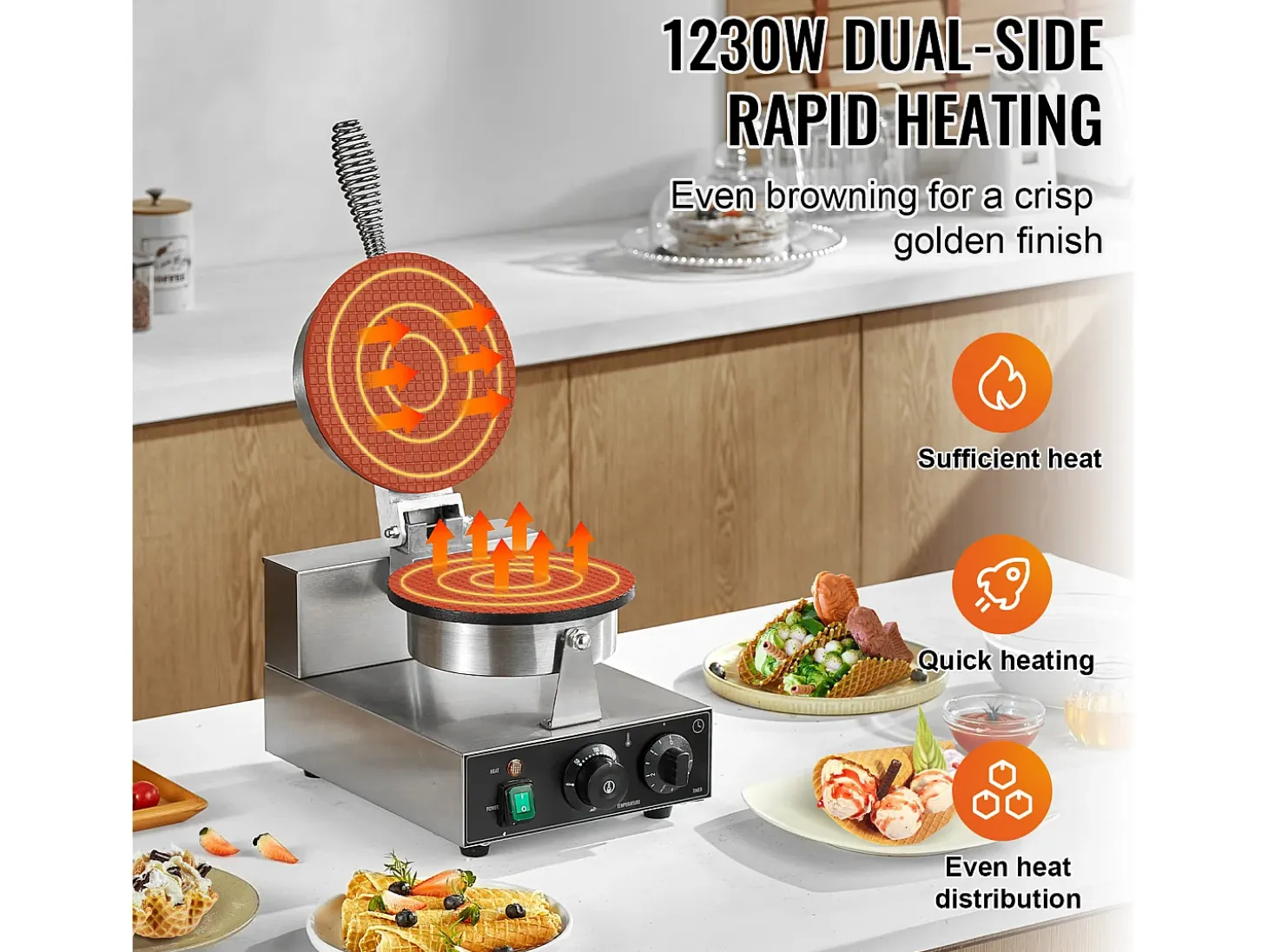 Gofrera SucceBuy Máquina Eléctrica para Cucuruchos de Helado 1 230 W Rollo de Huevo Gofrado Comercial