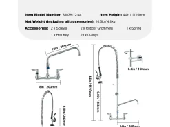Grifo de Cocina SucceBuy para Fregadero de Montaje en Pared - Con Rociador de Prelavado, 111.8 cm
