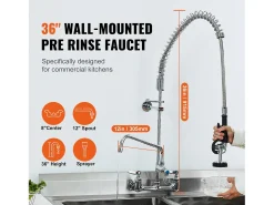 Grifo de Cocina SucceBuy para Fregadero de Cocina de Montaje en Pared - Con Rociador de Prelavado, 91 cm