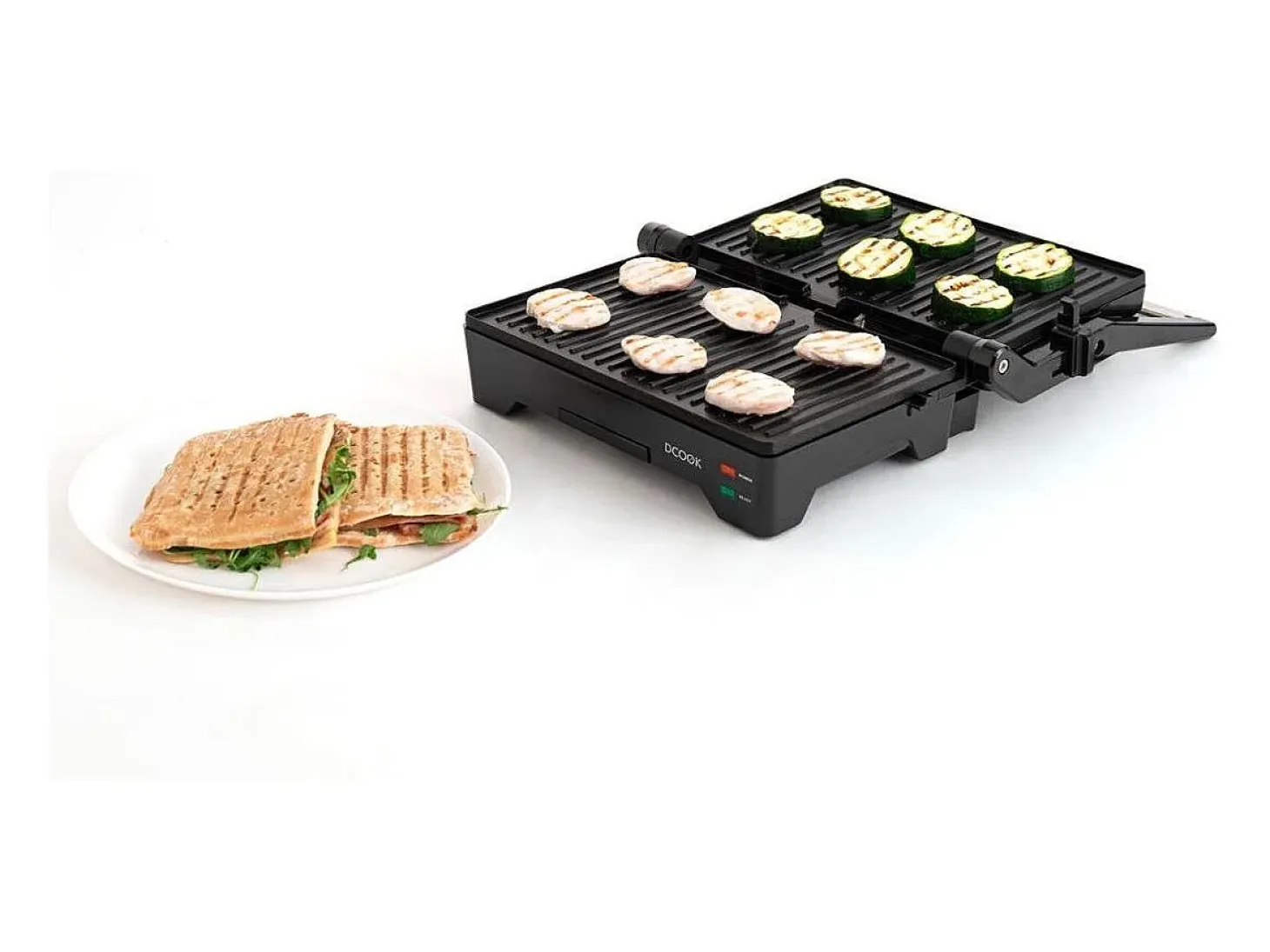 Grill doble placa Gallery Dcook 1600W tapa basculante negro