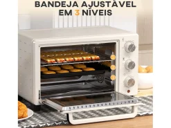 Horno de sobremesa Alec Homcom 1400W 21L 3 modos + temporizador crema 46 cm