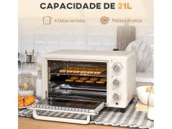 Horno de sobremesa Alec Homcom 1400W 21L 3 modos + temporizador crema 46 cm