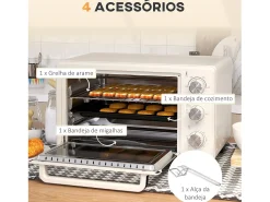 Horno de sobremesa Alec Homcom 1400W 21L 3 modos + temporizador crema 46 cm