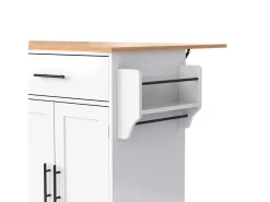 Isla central - 120 x 46 (70) x 91 cm - Tablero plegable + Ruedas y patas intercambiables - MDF - Blanco