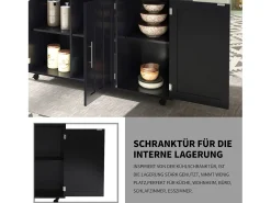 Isla central con ruedas - 129 x 46/71 x 91,5 cm - tapa abatible - con 3 puertas + 2 cajones - MDF - negro