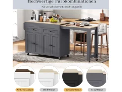 Isla central con ruedas - Isla de cocina extensible con encimera + 2 cajones - MDF - gris