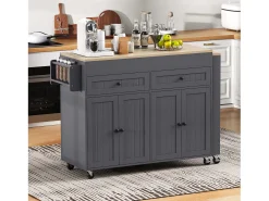 Isla central con ruedas - Isla de cocina extensible con encimera + 2 cajones - MDF - gris