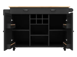 Isla central con ruedas - 102 x 45 x 92 cm - con 2 cajones + 2 puertas - metal + MDF - negro