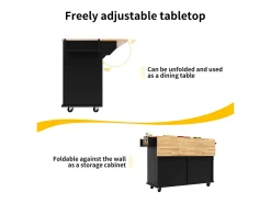 Isla central de cocina - carrito con ruedas y plancha extensible - 2 cajones y 4 puertas - Negro