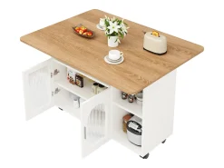 Isla central de cocina - carrito con ruedas y plancha extensible - 2 puertas y 3 compartimentos abiertos - Blanco