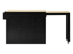 Isla central de cocina - mesa de comedor extensible - con 1 puerto USB y 1 puerto Type-C - con estante de especias y ruedas - Natural + Negro