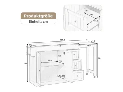 Isla central de cocina - mesa de comedor extensible - con 1 puerto USB y 1 puerto Type-C - con estante de especias y ruedas - Natural + Negro