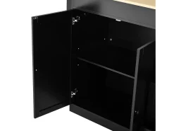 Isla central de cocina - mesa de comedor extensible - con 1 puerto USB y 1 puerto Type-C - con estante de especias y ruedas - Natural + Negro