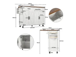 Isla central de cocina 4 puertas 2 cajones en MDF, con mesa plegable y 5 ruedas, Blanco - 140x45/73x93cm