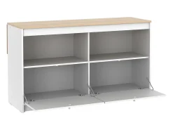 Isla central de cocina con 2 puertas y 2 huecos - Blanco y roble - TEKYNA