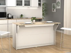 Isla central de cocina con 2 puertas y 2 huecos - Blanco y roble - TEKYNA