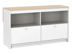 Isla central de cocina con 2 puertas y 2 huecos - Blanco y roble - TEKYNA