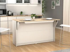 Isla central de cocina con 2 puertas - Blanco y roble - BENITA