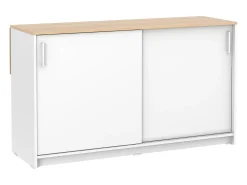 Isla central de cocina con 2 puertas - Blanco y roble - BENITA