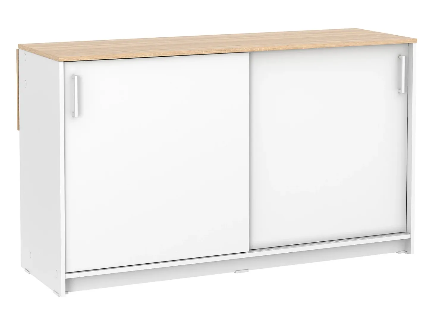 Isla central de cocina con 2 puertas - Blanco y roble - BENITA