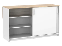 Isla central de cocina con 2 puertas - Blanco y roble - BENITA