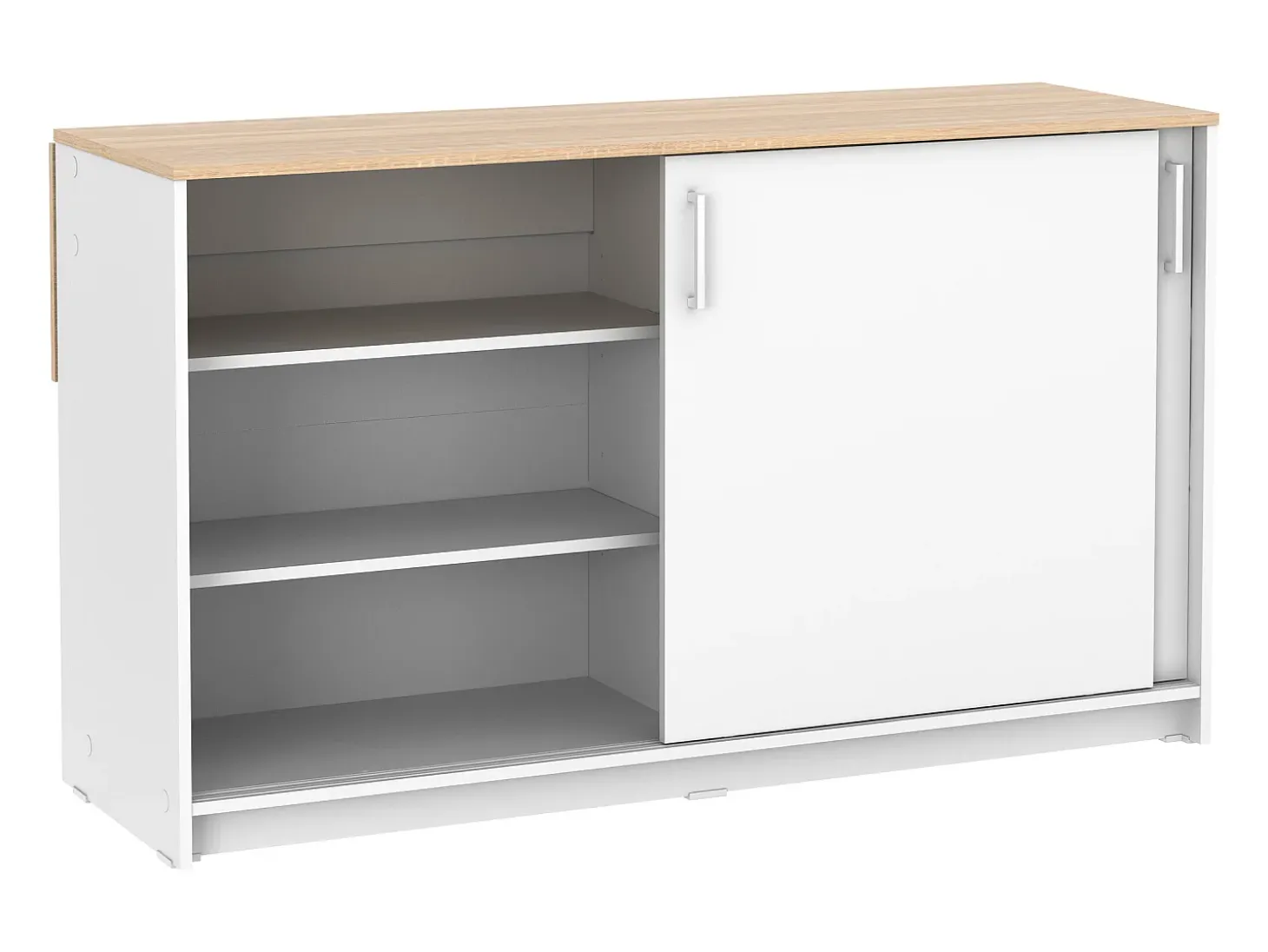 Isla central de cocina con 2 puertas - Blanco y roble - BENITA