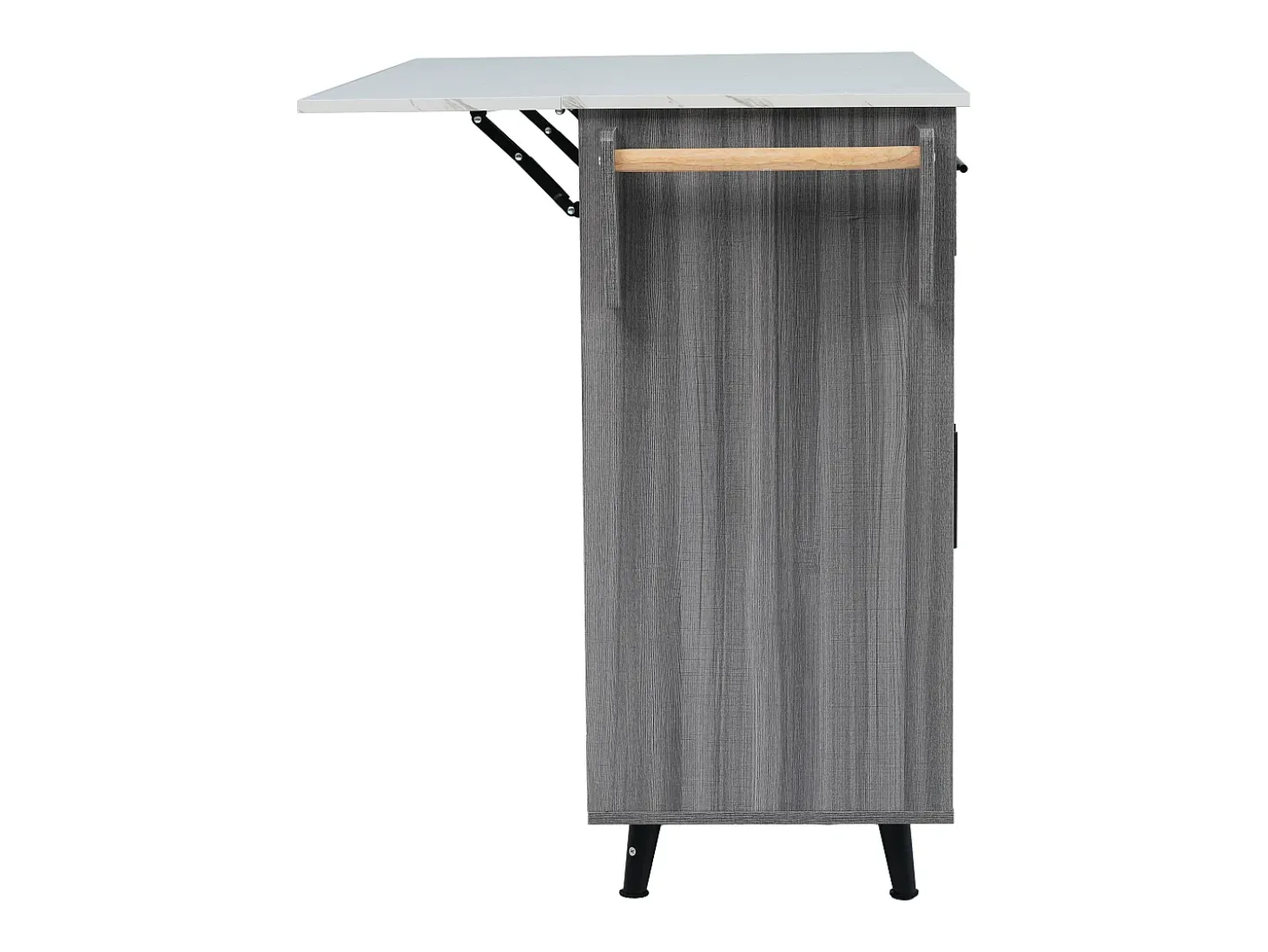 Isla central de cocina móvil - Tablero extensible - 2 cajones + puertas de armario para almacenamiento - Gris