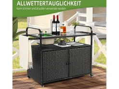 Isla central de ratán beige con 2 puertas, estilo bohemio natural con 2 estantes, con ruedas para fácil desplazamiento, ideal para terraza o jardín