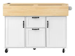 Isla central extensible con ruedas - 120 x 40/60/80 x 92 cm - con 2 puertas + 2 cajones - MDF - negro + natural