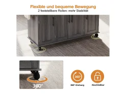 Isla central móvil con encimera extensible + 2 cajones + 4 puertas - 136 x 45/70 x 92 cm - MDF - gris