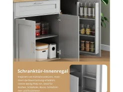 Isla central móvil con encimera abatible - 132,5 x 44 /70 x 90 cm - con 3 puertas + 1 cajón - MDF - gris