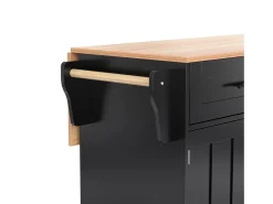 Isla central móvil con mesa plegable, 3 puertas y 2 cajones de almacenamiento - Negro