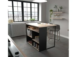 Isla Cocina Buh Auxiliar Negro/Roble Jackson 109x90x80 cm