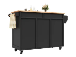 Isla de cocina 102 × 45 × 92 cm - Carrito de servicio con ruedas, 2 puertas y 2 cajones - Negro