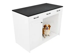 Isla de cocina - 120 x 60 x 90 cm - con 3 cajones + 1 puerta + espacio para mascotas - MDF - blanco