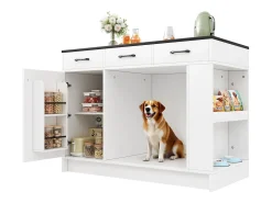 Isla de cocina - 120 x 60 x 90 cm - con 3 cajones + 1 puerta + espacio para mascotas - MDF - blanco