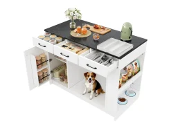 Isla de cocina - 120 x 60 x 90 cm - con 3 cajones + 1 puerta + espacio para mascotas - MDF - blanco