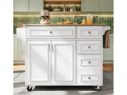 Isla de cocina - 110 x 45-75 x 92 cm - carrito de servicio extraíble - con 5 cajones + 2 puertas - MDF - blanco