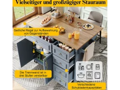 Isla de cocina - 110 x 45-75 x 92 cm - carrito de servicio extraíble - con 5 cajones + 2 puertas - MDF - azul