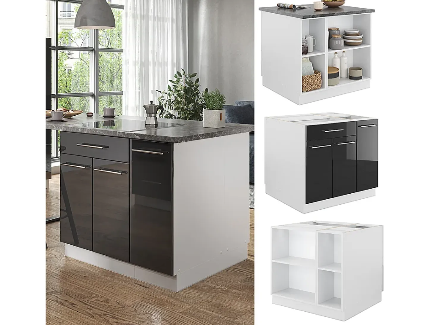 Isla de cocina antracita brillo intenso/blanco 90x60x82 fame-line