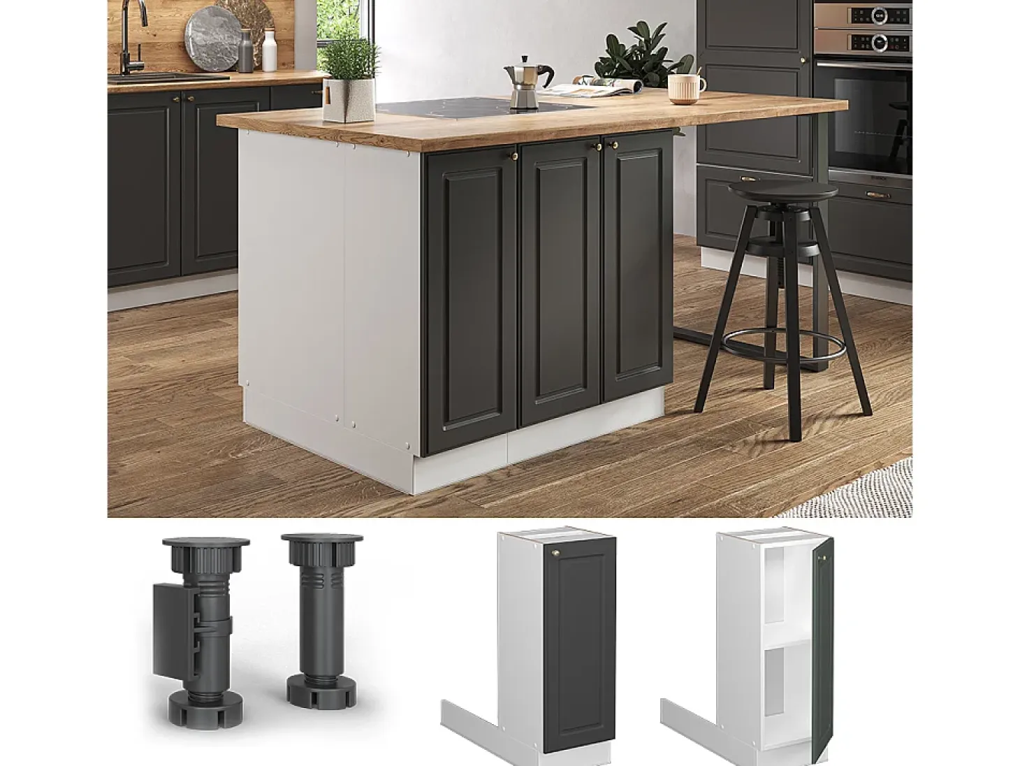 Isla de cocina antracita-oro landhaus 30x70x82 fame-line